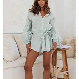 Princess Polly Sage Green Striped Romper